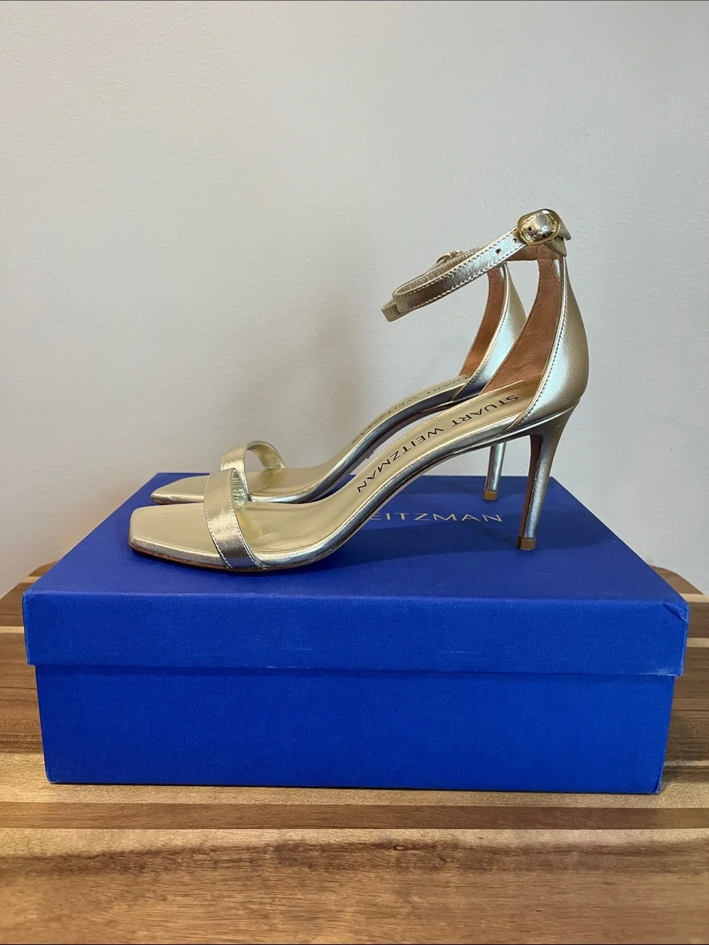 Stuart Weitzman Gold Ankle-Strap Sandals Retail $525